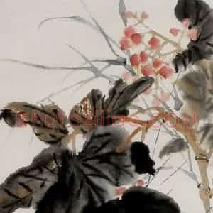 1963年 吴茀之《海棠晴丝》国画花鸟作品图片赏析