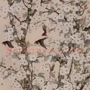1978年 喻继高《梨花春燕》国画花鸟工笔作品图片赏析