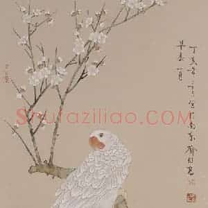 2007年 喻继高《茶梅鹦鹉》国画花鸟工笔作品图片赏析