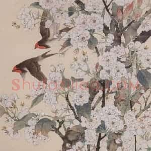 1978年 喻继高《梨花春燕》国画花鸟工笔作品图片赏析