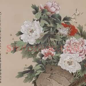 1963年 喻继高《牡丹锦鸡》国画花鸟工笔作品图片赏析