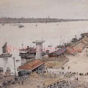 1955年 宗其香《武汉码头》国画综合作品图片赏析