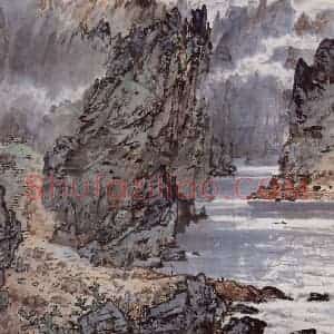 1959年 宗其香《金沙江绞车渡》国画山水作品图片赏析