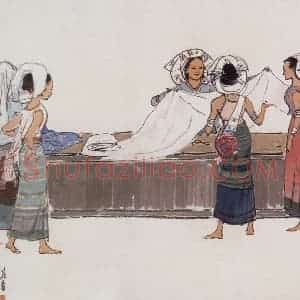 1959年 宗其香《买花布》国画综合作品图片赏析