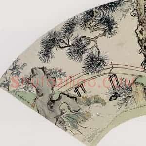 李凤公《松石图扇面》国画花鸟写意作品图片赏析