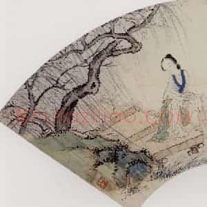 李凤公《仕女图扇面》国画人物工笔作品图片赏析