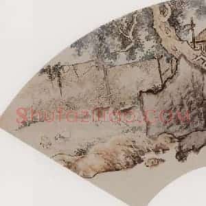 黄少梅等《村景图扇面》国画山水写意作品图片赏析