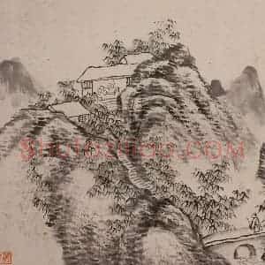 张白英《篁溪秋唱图横幅》国画山水写意作品图片赏析