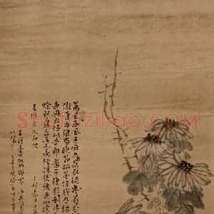 张白英《菊花图轴》国画花鸟写意作品图片赏析