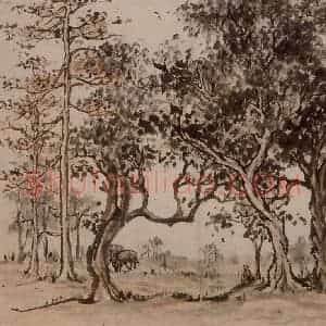 王啸天《乡村小景图册页》国画山水写意作品图片赏析