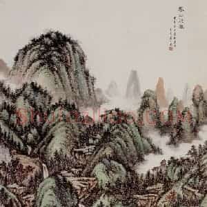 卢子枢《春山飞瀑图轴》国画山水写意作品图片赏析