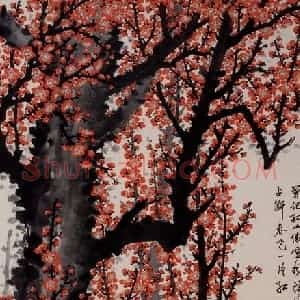 邓白《红梅图轴》国画花鸟写意作品图片赏析