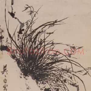 张嘉谟《兰石图轴》国画花鸟写意作品图片赏析