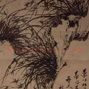 张嘉谟《兰石图轴》国画花鸟写意作品图片赏析