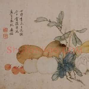 张嘉谟《花卉蔬果图册页》国画花鸟写意作品图片赏析