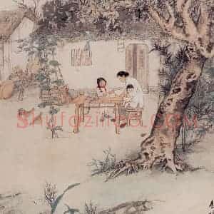 1956年 陆俨少《教妈妈识字》国画山水作品图片赏析