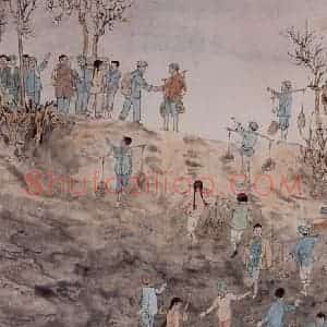 1958年 陆俨少《上山下乡支援农业生产》国画人物作品图片赏析