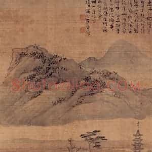 1942年 陆俨少《幽人独钓》国画山水作品图片赏析