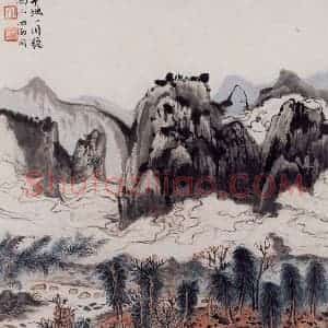 1959年 陆俨少《杜甫诗意图百开册》国画山水作品图片赏析