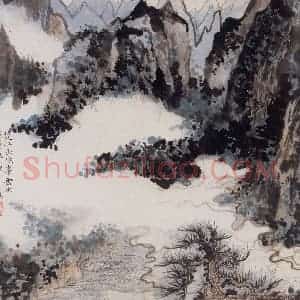 1959年 陆俨少《杜甫诗意图百开册》国画山水作品图片赏析