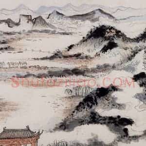 1962年 陆俨少《杜甫诗意图百开册》国画山水作品图片赏析