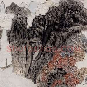 1962年 陆俨少《杜甫诗意图百开册》国画山水作品图片赏析