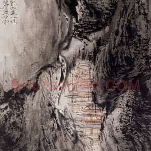 1962年 陆俨少《杜甫诗意图百开册》国画山水作品图片赏析