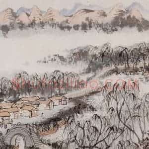 1962年 陆俨少《杜甫诗意图百开册》国画山水作品图片赏析