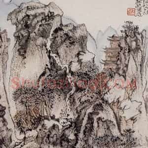 1962年 陆俨少《杜甫诗意图百开册》国画山水作品图片赏析
