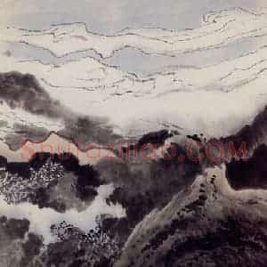 1962年 陆俨少《眺望赵公山》国画山水作品图片赏析