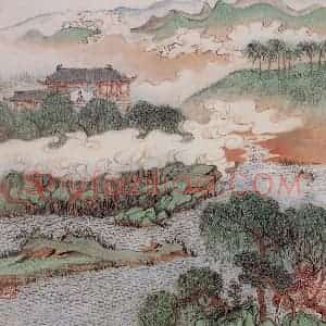 20世纪60年代 陆俨少《璇闺四序图咏 满庭芳·春》国画山水作品图片赏析