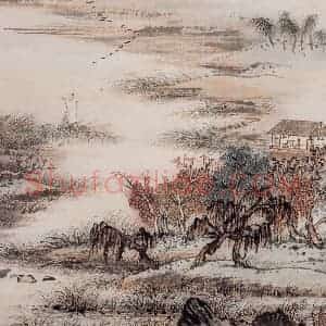 20世纪60年代 陆俨少《璇闺四序图咏 桂枝香·秋》国画山水作品图片赏析