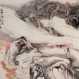 1963年 陆俨少《松溪行吟图》国画综合作品图片赏析