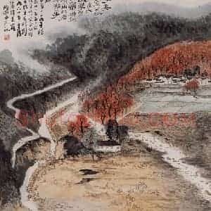 1964年 陆俨少《与滩争田》国画综合作品图片赏析
