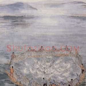 约20世纪60年代 陆俨少《捕鱼》国画综合作品图片赏析