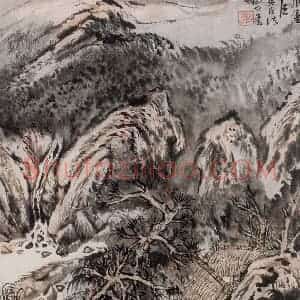1964年 陆俨少《恨董巨无臣法》国画山水作品图片赏析