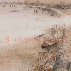 1966年 陆俨少《上海港》国画综合作品图片赏析