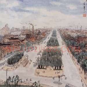 约20世纪60年代 陆俨少《林荫大道》国画综合作品图片赏析