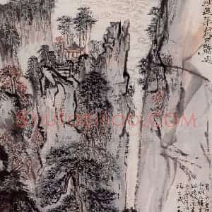 1962年 陆俨少《倒挂莲花峰》国画山水作品图片赏析