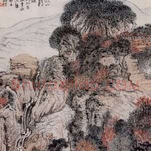 约20世纪60年代 陆俨少《秋山行旅》国画山水作品图片赏析