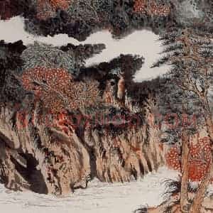 1966年 陆俨少《杜甫诗意册》国画山水作品图片赏析