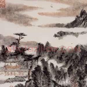 1966年 陆俨少《杜甫诗意册》国画山水作品图片赏析