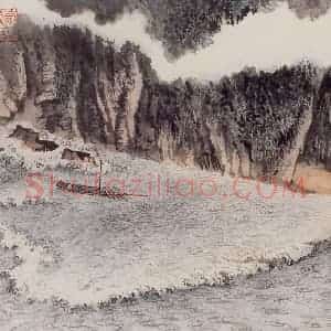 1966年 陆俨少《杜甫诗意册》国画山水作品图片赏析