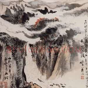1966年 陆俨少《杜甫诗意册》国画山水作品图片赏析