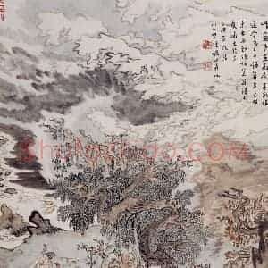 1976年 陆俨少《坐看云起》国画山水作品图片赏析