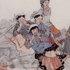 约20世纪60年代 陆俨少《自由的歌声》国画人物作品图片赏析