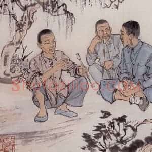 约20世纪60年代 陆俨少《访问》国画人物作品图片赏析