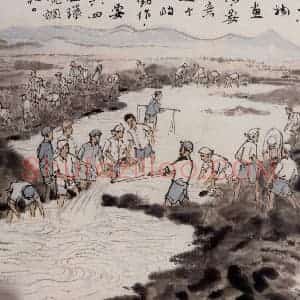 约20世纪60年代 陆俨少《兴修水利》国画人物作品图片赏析