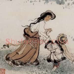 约20世纪60年代 陆俨少《看拖拉机去》国画人物作品图片赏析