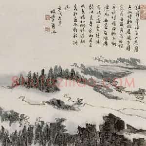 1982年 陆俨少《浮玉山居图》国画山水作品图片赏析